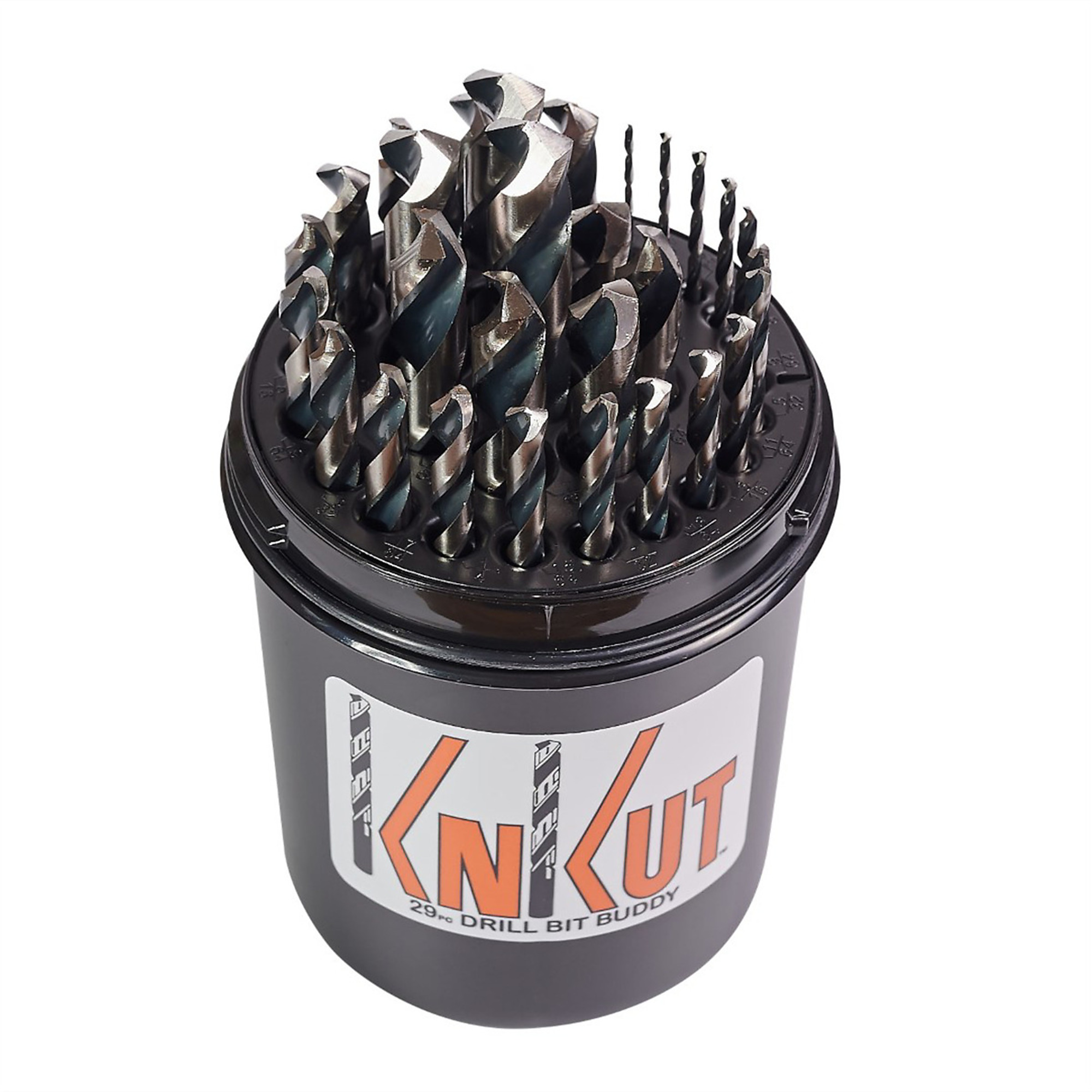 KnKut 29-Piece Drill Bit Buddy Set — 1/16in. to 1/2in. by 64ths, 3/8in. Shank, 135-Degree Split Tip, Model# KNK29KK38DB